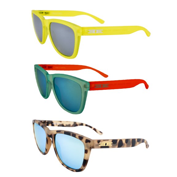 Epoch Eyewear Vibe Polarized Sunglasses Women Men 3 Pairs Yellow w/Silver Mirror Lens Blue & Cream Demi Frames w/Teal Mirror Lenses