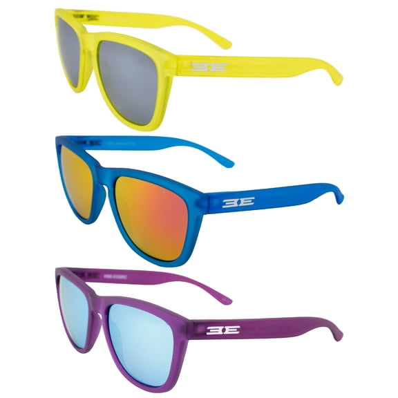 Epoch Eyewear Vibe Polarized Sunglasses Women Men 3 Pairs Yellow w/Silver Mirror Lens Blue w/Pink Mirror Lens & Purple w/Blue Mirror Lens
