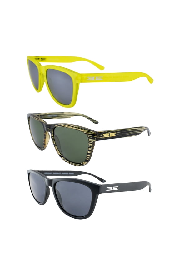 Vibe Polarized Sunglasses Women Men 3 Pairs Yellow w/Silver Mirror Lens Green w/Green Mirror Lens & Black w/Smoke Lens