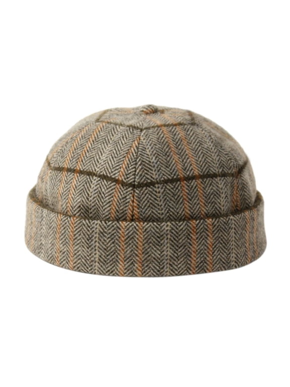 Company Plaid Retro Rolled Cuff Fisherman Wool Cap (Men)