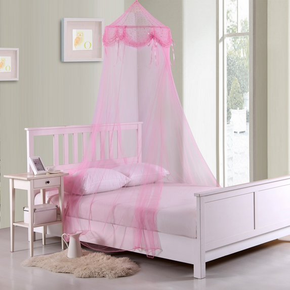 Epoch Hometex, Inc. Buttons and Bows Kids' Collapsible Hoop Sheer Bed Canopy Pink
