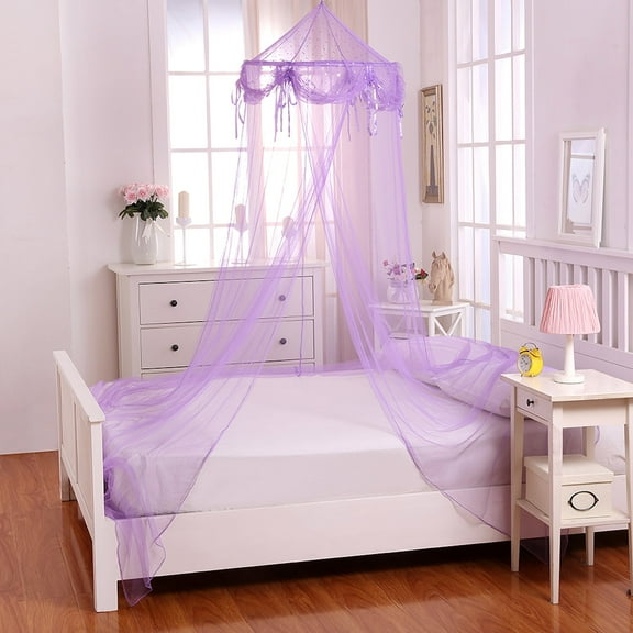 Epoch Hometex, Inc. Buttons and Bows Kids' Collapsible Hoop Sheer Bed Canopy Purple