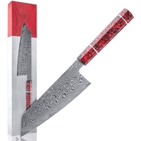 Epokishi 7-Inch Bunka Knife Premium AUS-10 Steel with 67 Layers Damascus Red Resin and Carbon Fiber Handle Japanese Bunka Knife$$Home Decor, Kitchen, & Other