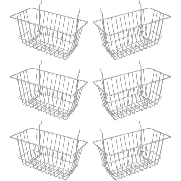 Multi-Fit Narrow Wire Basket for Slatwall, Pegboard or Gridwall (Set of 6) Metal Semi-Gloss Basket