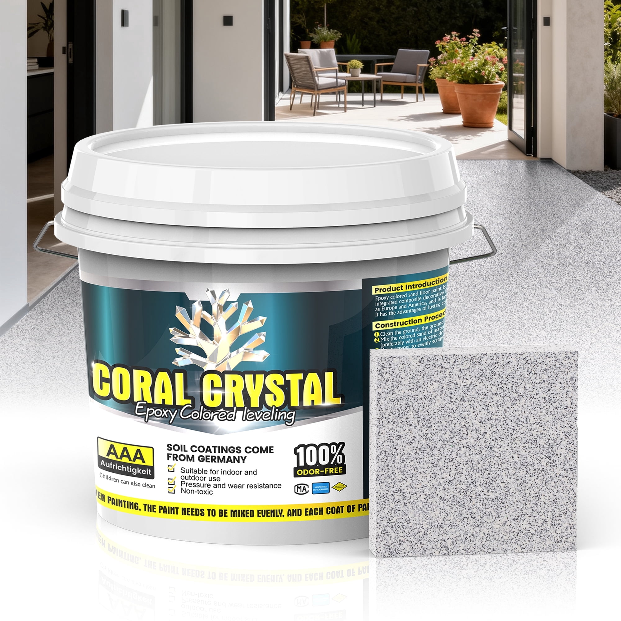 Epoxy Colored Sand Floor Paint for Concrete (420 Fl Oz),Self-leveling Epoxy Floor Paint - Easy Pour & Roll Application to Waterproof & Renew Garage,Porch,Basements,Patios,Outdoor