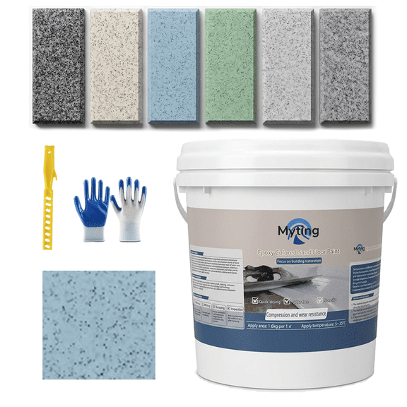 Epoxy Colored Sand Floor Paint, Epoxy Floor Paint High Gloss Marble Effect Coating for Indoor and Outdoor, Wear-resistant and non-slip Self-leveling Coating Blue 35OZ(1KG)