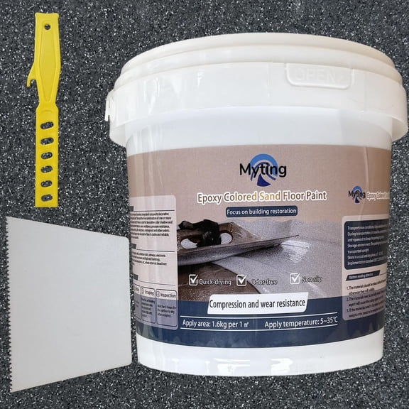 Epoxy Colored Sand Floor Paint, Epoxy Floor Paint High Gloss Marble Effect Coating for Indoor and Outdoor, Wear-resistant and non-slip Self-leveling Coating Blue 35OZ(1KG)