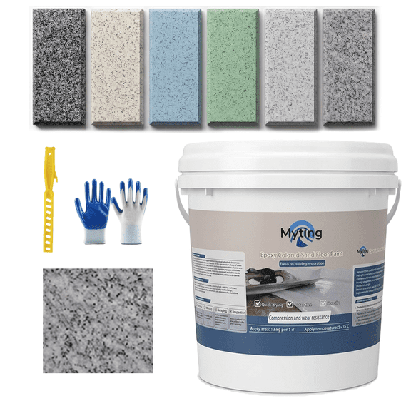 Epoxy Colored Sand Floor Paint, Epoxy Floor Paint High Gloss Marble Effect Coating for Indoor and Outdoor, Wear-resistant and non-slip Self-leveling Coating Light Gray 105OZ(3KG)