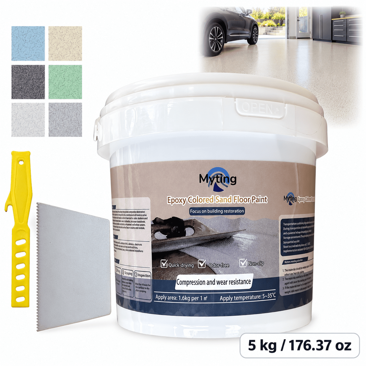 Epoxy Colored Sand Floor Paint, Epoxy Floor Paint High Gloss Marble Effect Coating for Indoor and Outdoor, Wear-resistant and non-slip Self-leveling Coating