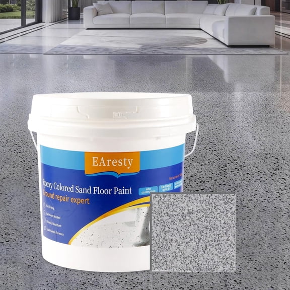 Epoxy Colored Sand Floor Paint, High-Gloss Self-Leveling Coating for Garage & Home(Sesame Gray,35.27 oz,1KG)