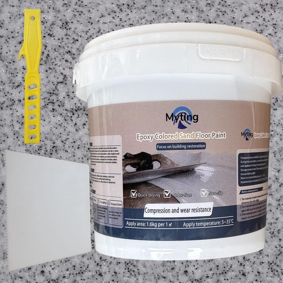 Epoxy Colored Sand Floor Paint, Self-leveling High Gloss Marble Coating, Wear-resistant Non-slip Waterproof, Easy Pour & Roll, Concrete Renew for Indoor Outdoor Garage Basement,Light Gray 35OZ(1KG)