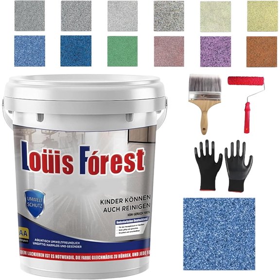Epoxy Coloured Sand Floor Paint Coating Kit, Self Leveling Epoxy Floor Paint, High Gloss Marble Effect Coating for Garage, Outdoor, Waterproof, Non-Slip (0.5kg, Blue)
