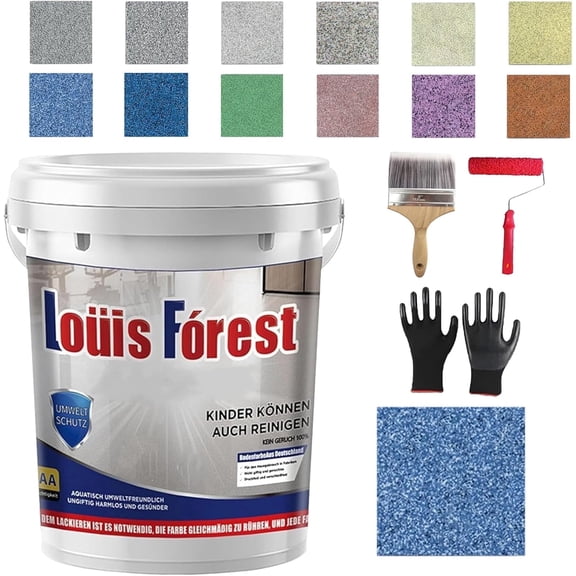 Epoxy Coloured Sand Floor Paint Coating Kit, Self Leveling Epoxy Floor Paint, High Gloss Marble Effect Coating for Garage, Outdoor, Waterproof, Non-Slip (1kg, Blue)