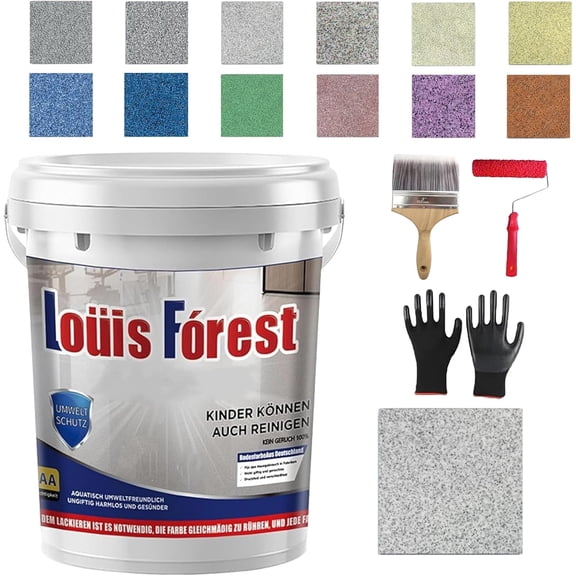 Epoxy Coloured Sand Floor Paint Coating Kit, Self Leveling Epoxy Floor Paint, High Gloss Marble Effect Coating for Garage, Outdoor, Waterproof, Non-Slip (2kg, Medium Gray)