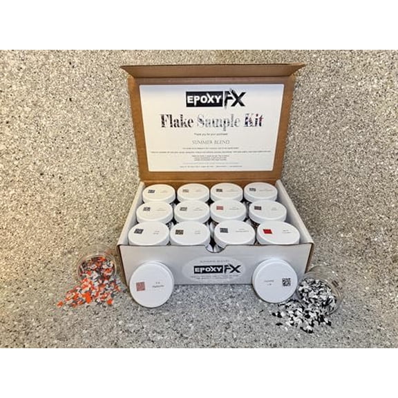 Epoxy Flakes Sample Box - (24 Flake Samples) Summer Blend - Epoxy Flake Chips for Interior/Exterior use Garage Floor Flakes, Crafts, Epoxy Floor Flakes, Craft Flakes, Flakes for epoxy Floor