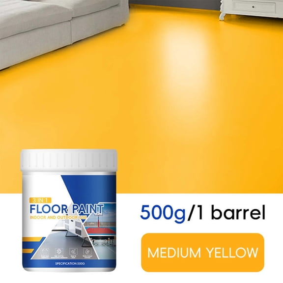 Epoxy Floor Paint, High Solid Wear-Resistant Cement Floor Coating, Water-Based Low VOC Three-In-One Resin Household Flooring 500ml, Yellow