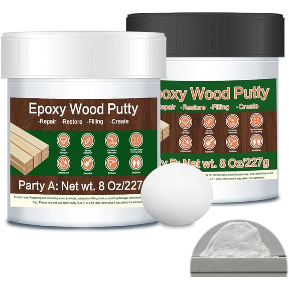 Epoxy Putty - 16 oz White Wood Filler 2-Part Stainable Structural Filler Kit Wooden Floor Furniture Repair for Repairing and Bonding Damageed