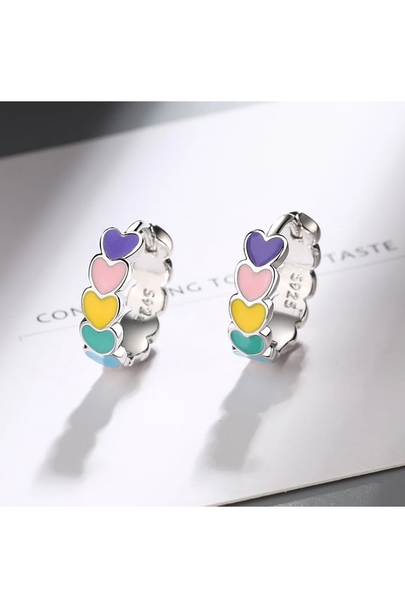 Epoxy Rainbow Heart Earrings S925 Colorful Small Sweet Fashion Personality 1 pcs