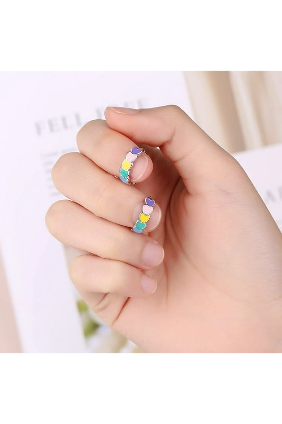 Epoxy Rainbow Heart Earrings Small Sweet S925 Colorful Fashion Personality