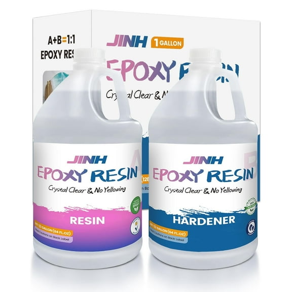 Epoxy Resin 1 Gallon, Crystal Clear Epoxy Resin Kit Non-Toxic Heat Resistant No Bubble Self Leveling, 64OZ Resin and 64OZ Hardener Kit for DIY Art, Jewelry, Molds, Resin Art, Countertops, 1:1 Ratio