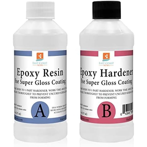 Epoxy Resin 16 oz Kit | 1:1 Crystal Clear Resin and Hardener for Super Gloss Coating | For Bars, Tabletop, Art, Jewelry, Casting Molds | Safe for Use on Wood, Metal, Stone, Plastic, Marine Sealer