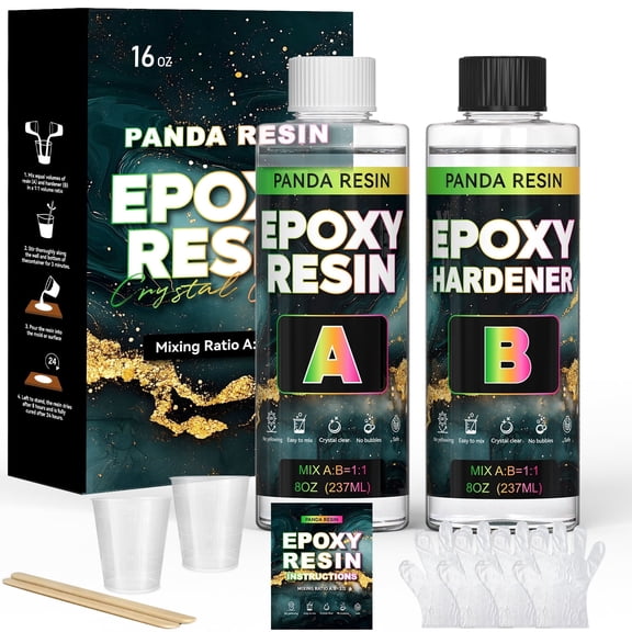 Panda Resin 16oz Epoxy Resin Crystal Clear, Food Safe, High Gloss, Bubble Free Formula for Beginners, DIY Coasters, Keychains, Jewelry & Crafts