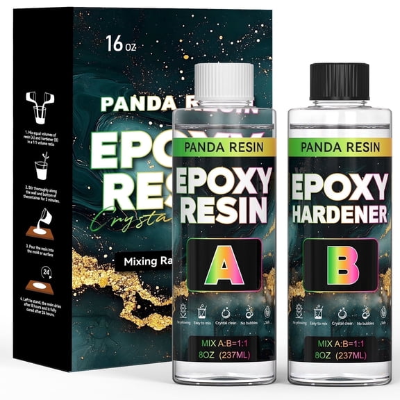 Panda Resin 16oz Epoxy Resin – Crystal Clear, Food Safe, High-Gloss, Bubble-Free Formula for Beginners, DIY Coasters, Keychains, Jewelry & Crafts