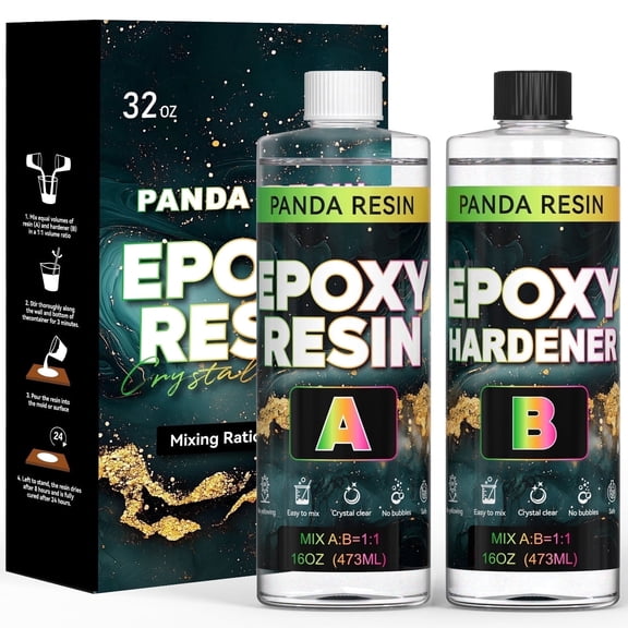 Panda Resin Epoxy Resin 32oz – Food Safe, High Gloss, Bubble-Free, Non-Yellowing Art Resin for Beginners, DIY Crafts, Coasters, Keychains & Jewelry Making