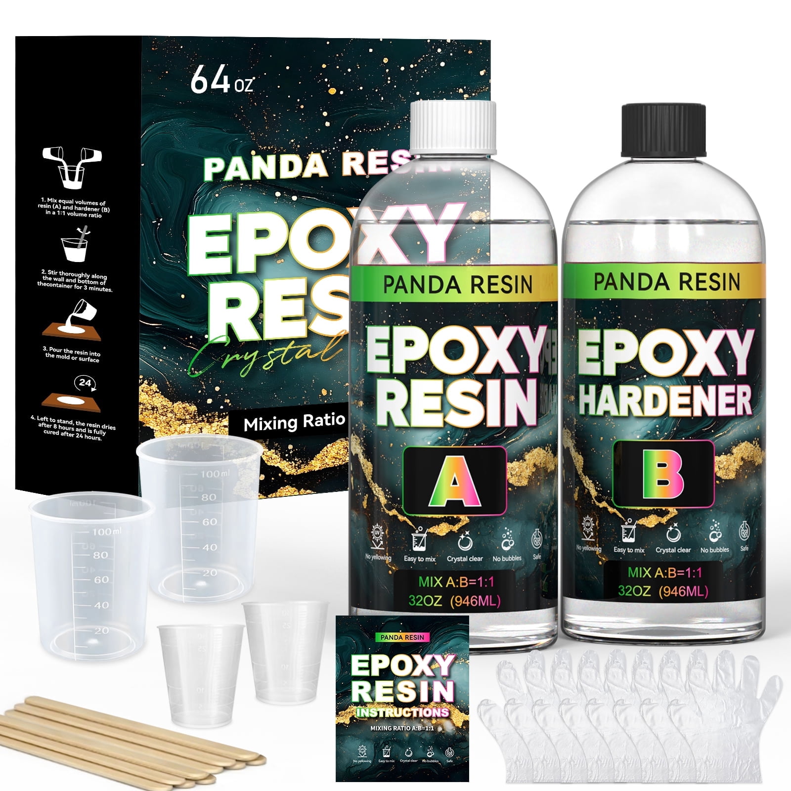 Panda Resin 64oz Epoxy Resin Kit - Crystal Clear, Non Yellowing for Coating & Casting