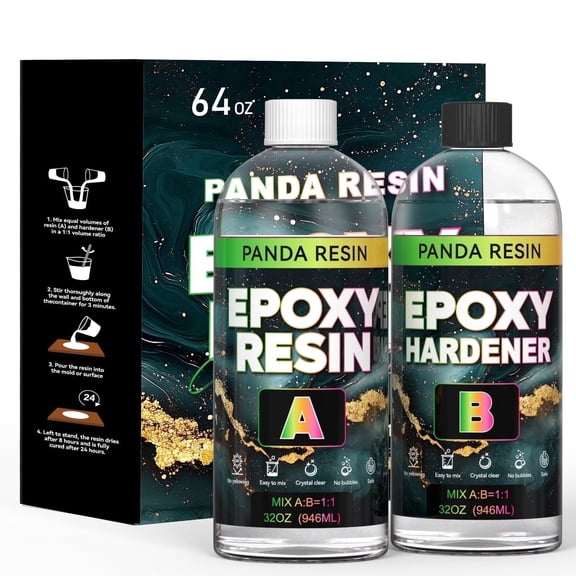 Panda Resin 64oz Epoxy Resin – Food Safe, High Gloss, Bubble-Free, Non-Yellowing Art Resin for Beginners, DIY Crafts, Coasters, Keychains, Casting & Jewelry Making