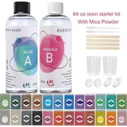 Omewoold Epoxy Resin,64oz Epoxy Resin Kit for Beginner,Crystal Clear Epoxy Resin with Mica Powder,Hand Casting & Coating Kits Art Craft Supplies,DIY Jewelry Making