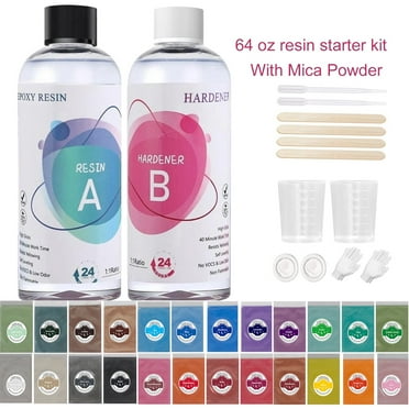 Omewoold Epoxy Resin,64oz Epoxy Resin Kit for Beginner,Crystal Clear Epoxy Resin with Mica Powder,Hand Casting & Coating Kits Art Craft Supplies,DIY Jewelry Making