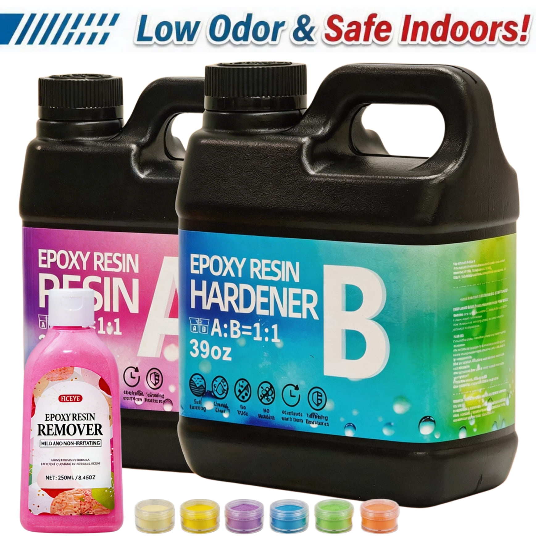 Epoxy Resin 78OZ with 250g Resin Remover and 6color power ,Crystal Clear Resin, Strong, Bubble-Free, Anti-Yellowing Art Resin That, Suitable for Casting, DIY, Molds, Jewelry, Easy to Mix 1:1 Ratio