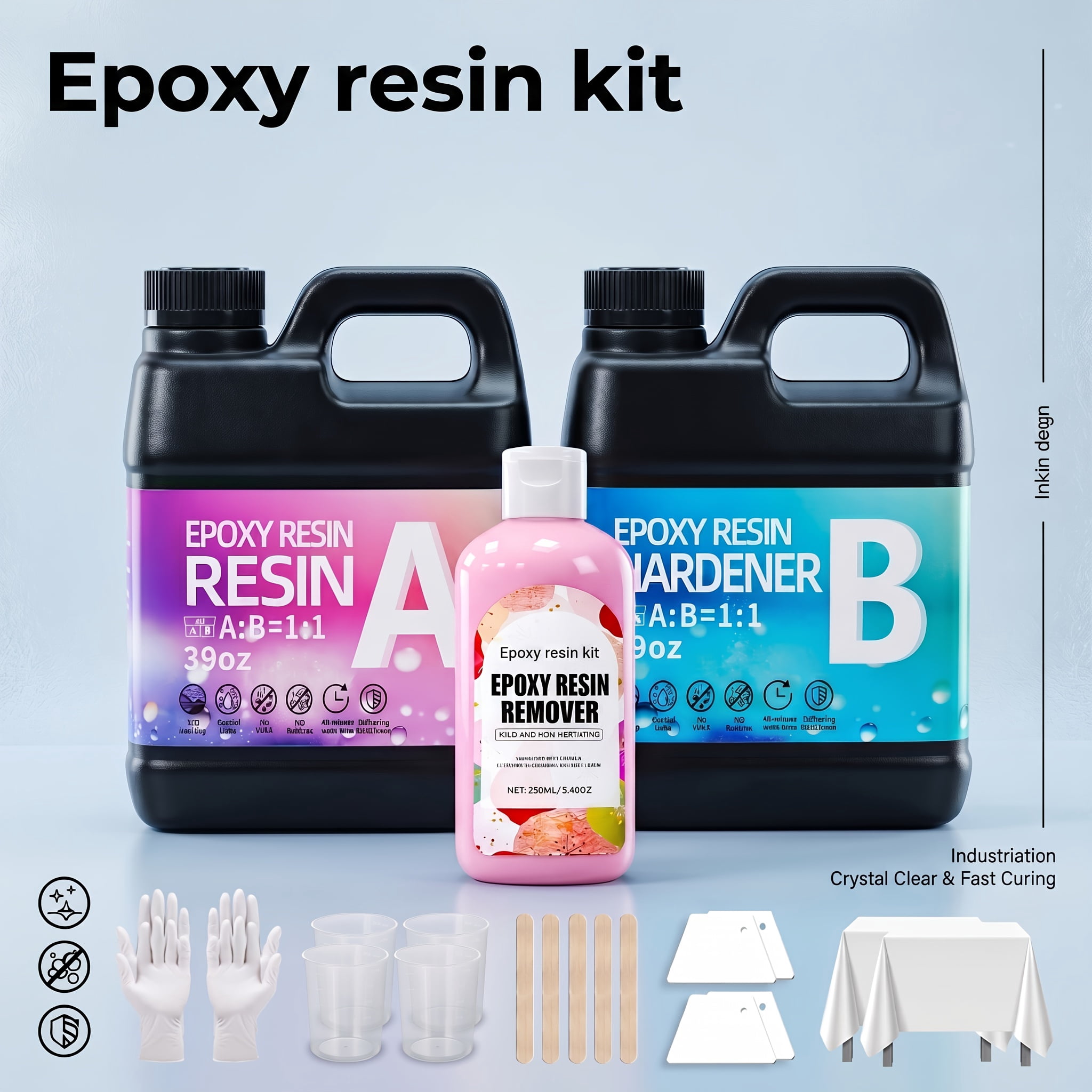 Epoxy Resin 78OZ with 250g Resin Remover，Newly Formulated Crystal Clear Resin, Strong, Bubble-Free, Anti-Yellowing Art Resin That, Suitable for Casting, DIY, Molds, Jewelry, Easy to Mix 1:1 Ratio