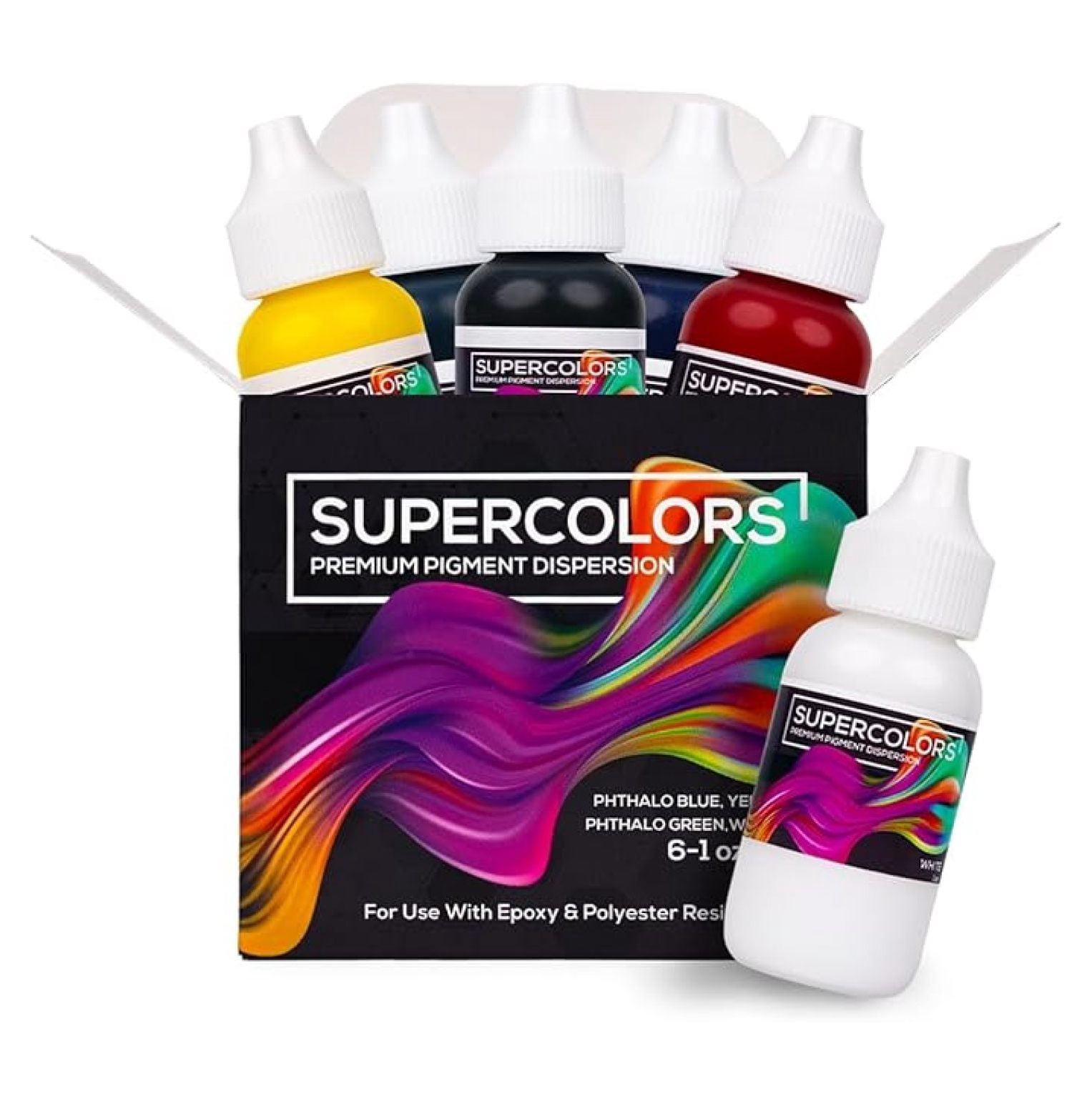 Epoxy Resin Color Pigment, Super Colors Pigment, Professional Highly Concentrated Pure Epoxy Pigment, Use with Mica Powder for Epoxy, Resin Dye, Epoxy Dye, Black Dye, 6 Colors, 6 oz Total