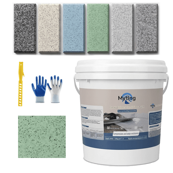 Epoxy Resin Colored Sand Floor Paint Kit for Garage, Concrete - High Gloss, Wear-Resistant, Non-Slip Self-Leveling Coating - Verde (Green) 35OZ(1KG)