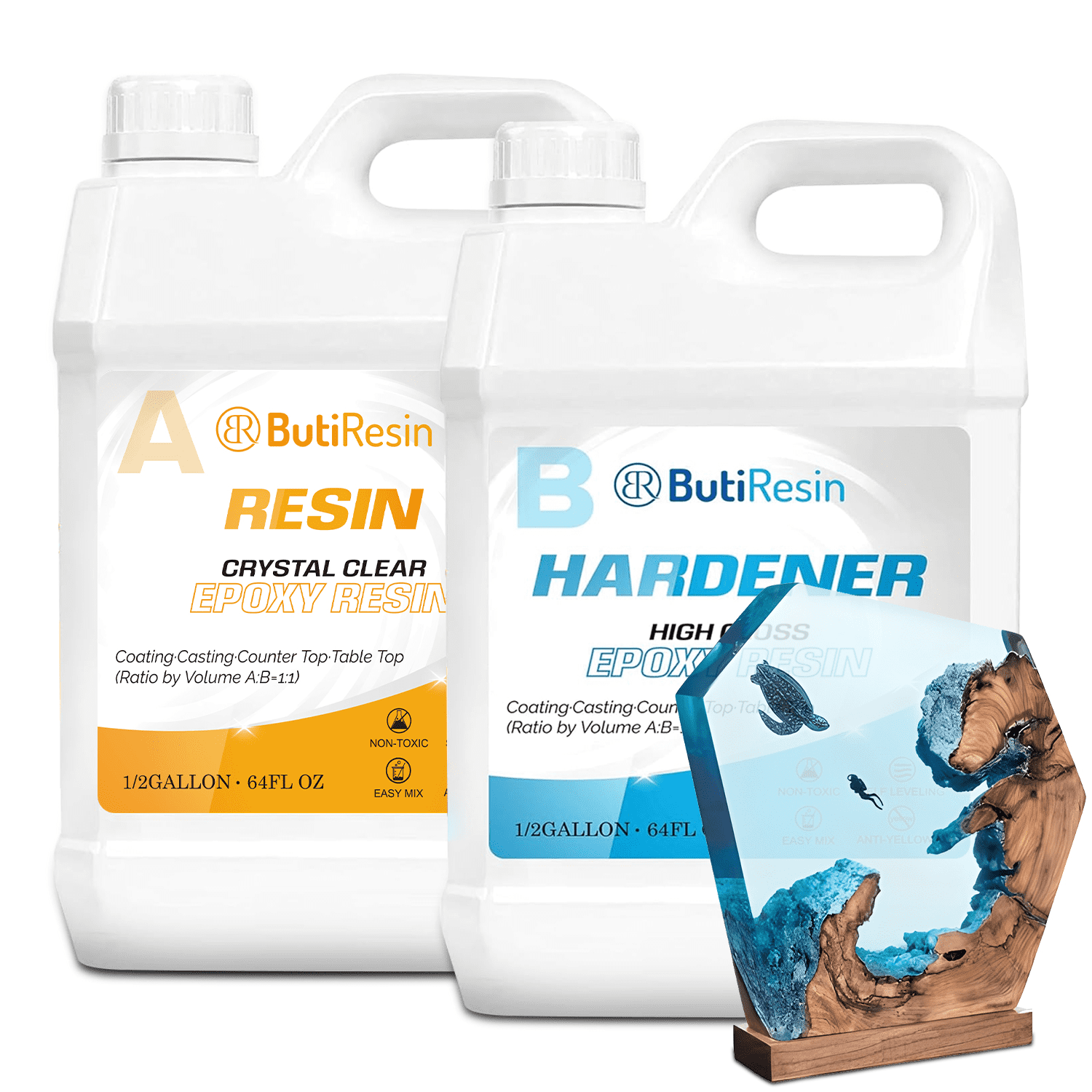 Epoxy Resin Crystal Clear 1 Gallon Kit, Self Leveling Bubbles Free