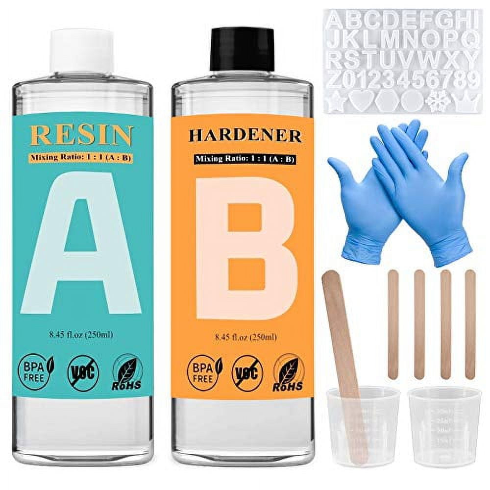 A Set Of 1000ml 1:1 Ab Ultra-Clear Epoxy Resin Adhesive Kit, With 1 Pair Of  Gloves, 1 Mixing Cup, And 5 Stirring Sticks Included. The Kit Features High  Transparency And Resistance To