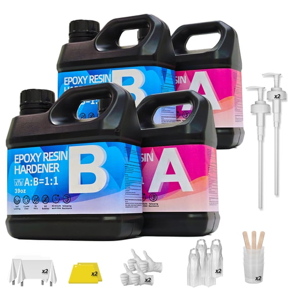 Epoxy Resin Kit 156OZNewly Formulated Crystal Clear Epoxy Resin, Strong, Bubble-Free, Anti-Yellowing Art Resin That, Suitable for Casting, DIY, Molds, Jewelry, Easy to Mix 1:1 Ratio