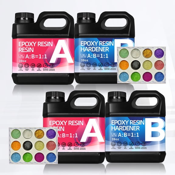 Epoxy Resin Kit 156OZWith 12 Colors Pearlescent Crystal Clear Epoxy Resin, Strong, Bubble-Free, Anti-Yellowing Art Resin That, Suitable for Casting, DIY, Molds, Jewelry, Easy to Mix 1:1 Ratio