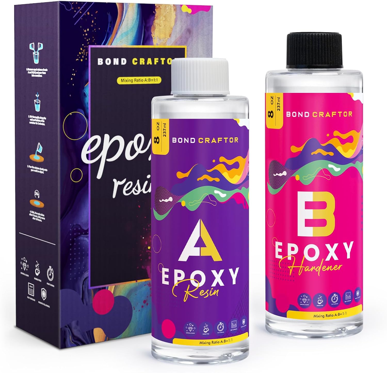 Epoxy Resin Kit 16OZ, Clear Crystal Resina Epoxica Food Safe, Casting