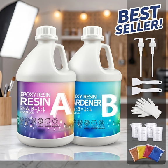 Epoxy Resin Kit 1GAL - with4 color power and Tools, 1:1 Mixing Ratio, Bubble Free & Anti-Yellowing - High Gloss Casting & Coating Resin for Jewelry, River Tables, Bar Top, Countertops & Wood
