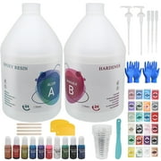 Epoxy Resin 2 Gallon, Omewoold Crystal Clear Resin Kit with 10 Color Pigments, 24 Mica Powder, No Bubble Casting Resin for Art Crafts, Jewelry Making, DIY River Table Countertop Tumbler