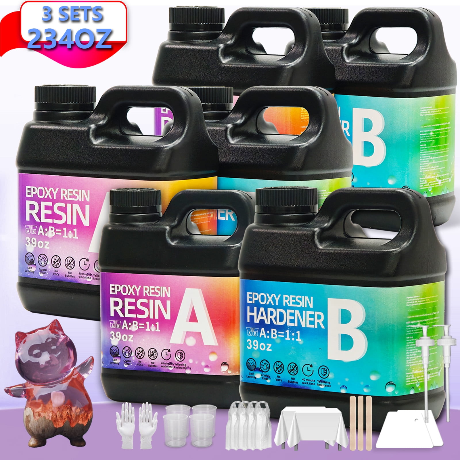Epoxy Resin Kit 234OZ，Newly Formulated Crystal Clear Epoxy Resin, Strong, Bubble-Free, Anti-Yellowing Art Resin That, Suitable for Casting, DIY, Molds, Jewelry, Easy to Mix 1:1 Ratio