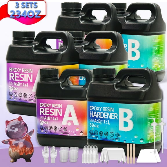 Epoxy Resin Kit 234OZNewly Formulated Crystal Clear Epoxy Resin, Strong, Bubble-Free, Anti-Yellowing Art Resin That, Suitable for Casting, DIY, Molds, Jewelry, Easy to Mix 1:1 Ratio