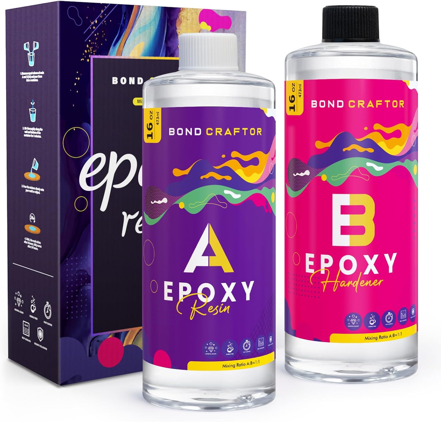 Epoxy Resin Kit 32 OZ, Clear Crystal Resina Epoxica Food Safe, Casting