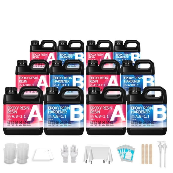 Epoxy Resin Kit 468OZNewly Formulated Crystal Clear Epoxy Resin, Strong, Bubble-Free, Anti-Yellowing Art Resin That, Suitable for Casting, DIY, Molds, Jewelry, Easy to Mix 1:1 Ratio