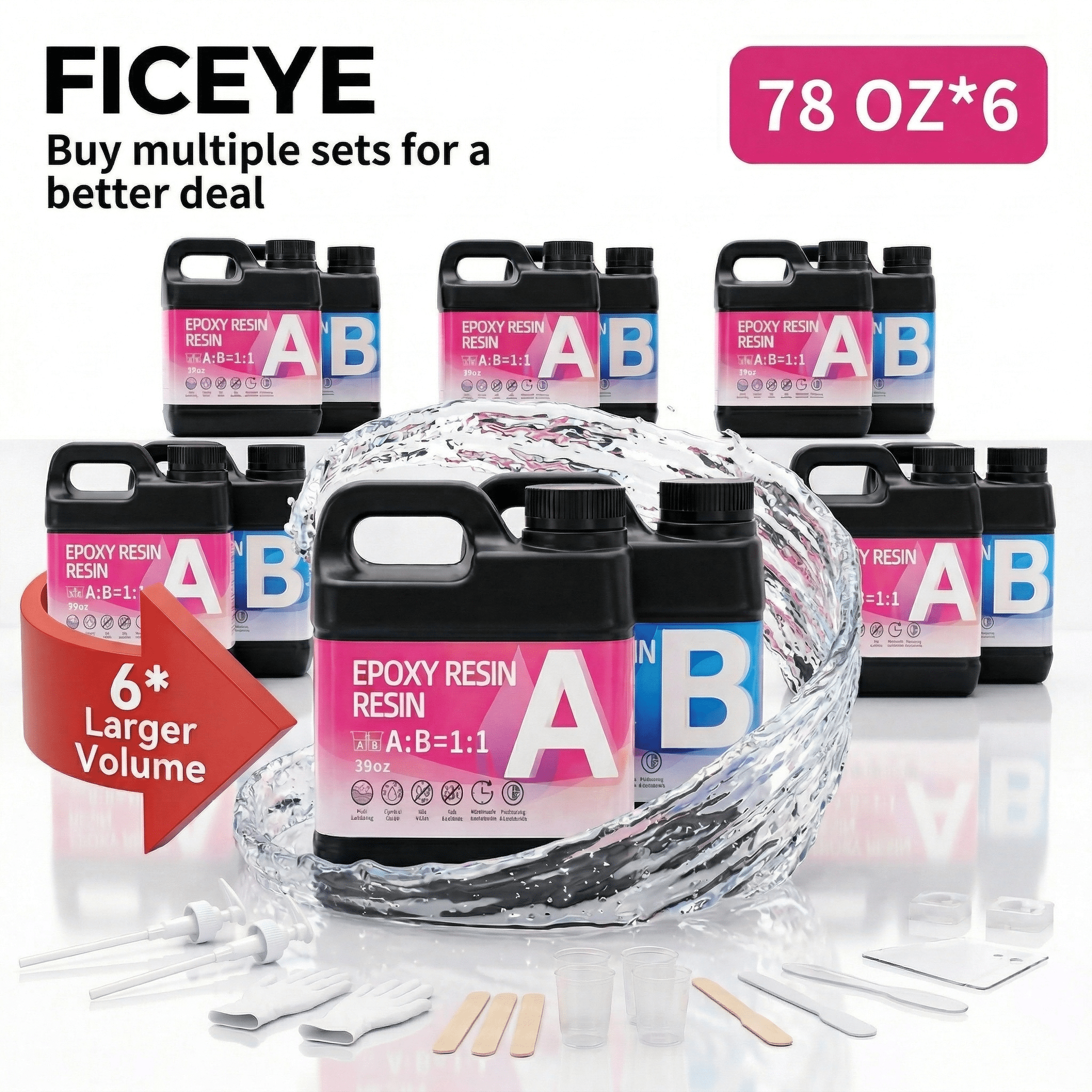 Epoxy Resin Kit 468oz - Crystal Clear Resin with Tools, 1:1 Mixing Ratio, Bubble Free & Anti-Yellowing - High Gloss Casting & Coating Resin for Jewelry, River Tables, Bar Top, Countertops & Wood