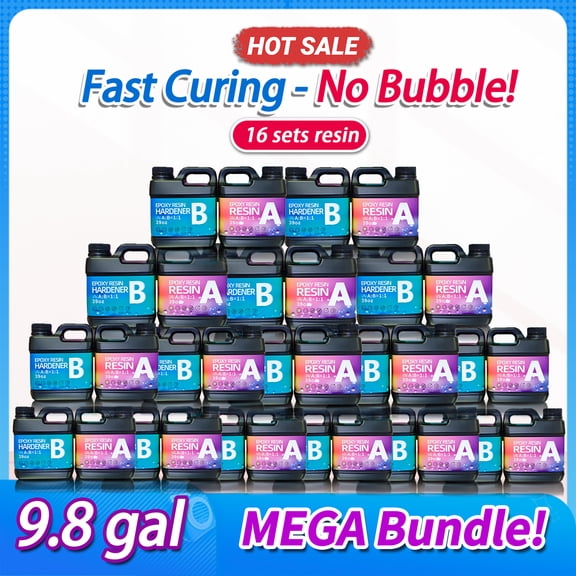 Epoxy Resin Kit 624OZNewly Formulated Crystal Clear Epoxy Resin, Strong, Bubble-Free, Anti-Yellowing Art Resin That, Suitable for Casting, DIY, Molds, Jewelry, Easy to Mix 1:1 Ratio