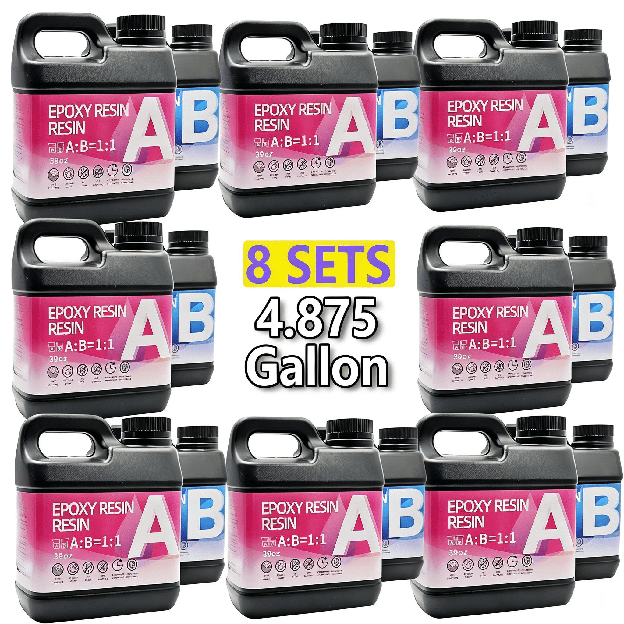 Epoxy Resin Kit 624OZ，Newly Formulated Crystal Clear Epoxy Resin, Strong, Bubble-Free, Anti-Yellowing Art Resin That, Suitable for Casting, DIY, Molds, Jewelry, Easy to Mix 1:1 Ratio